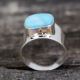 Handmade Silver Plated Brass Ring with Larimar Gemstone for Men and Women